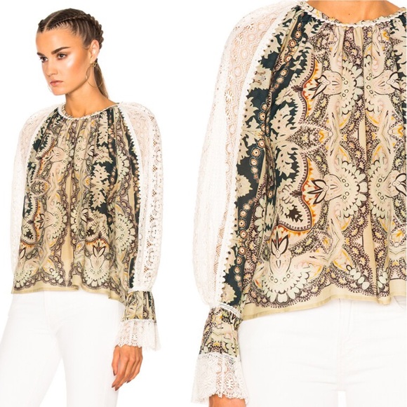 COPY - ETRO Printed Voluminous Blouse with Crochet Lace - Picture 3 of 7